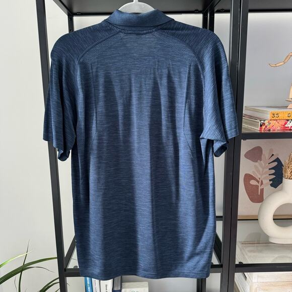 Lululemon Metal Vent Tech Heathered Blue Short Sleeve Polo Shirt Men’s Medium - Picture 3 of 8